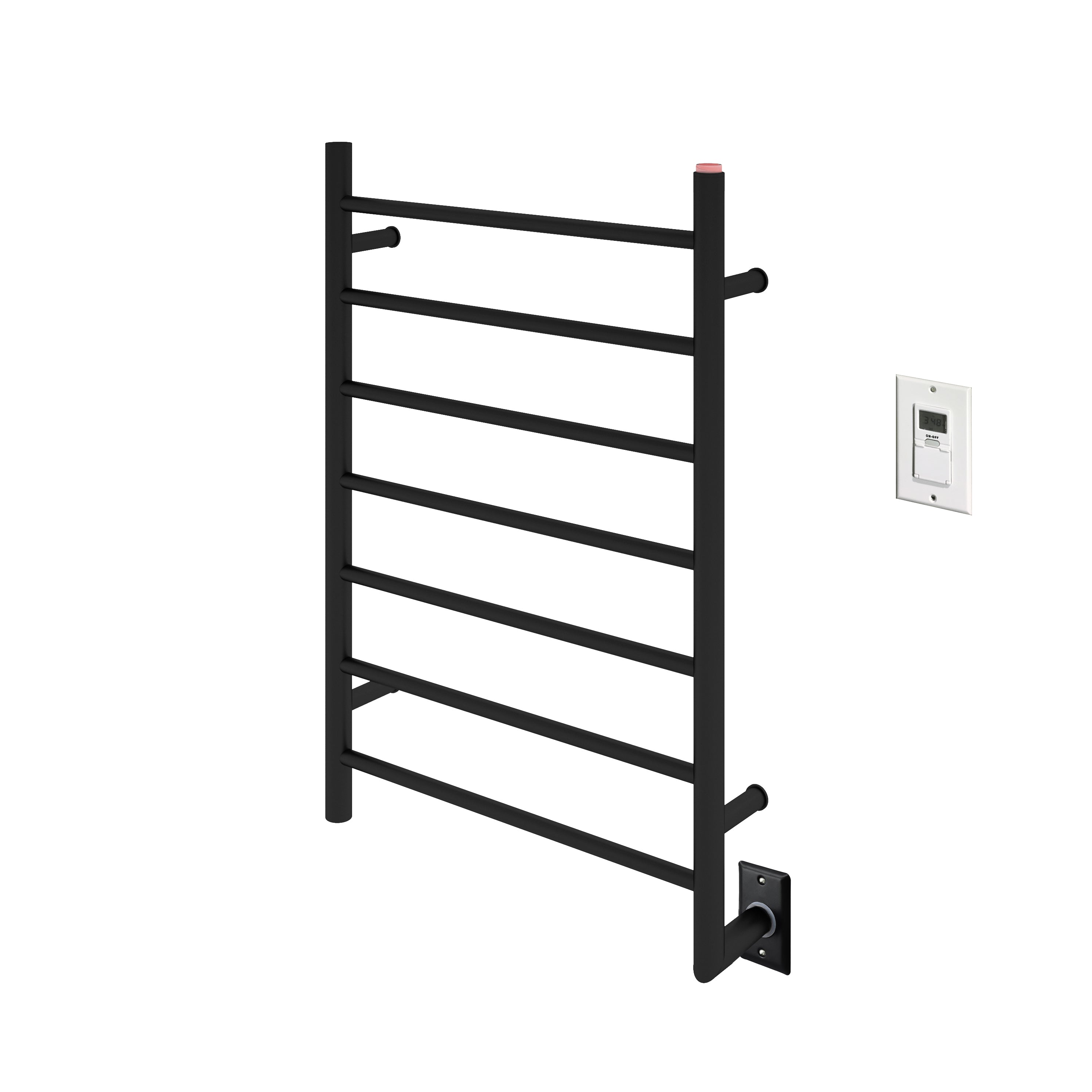 Chauffe-serviettes Comfort à 7 barres câblé en noir mat avec minuterie murale
