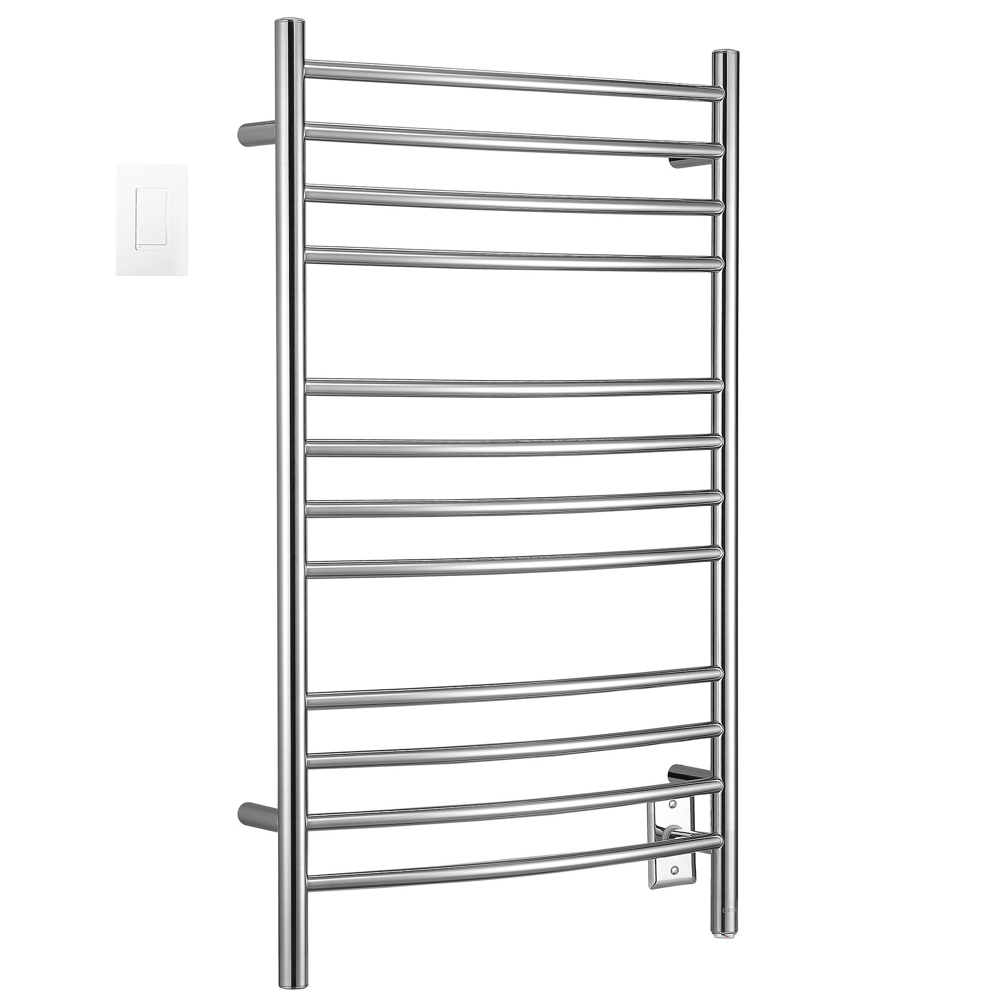 Lustra Dual 12 Curved Bar Hardwired and Plug-in Towel Warmer in Polished Stainless Steel with Wifi Wall Timer