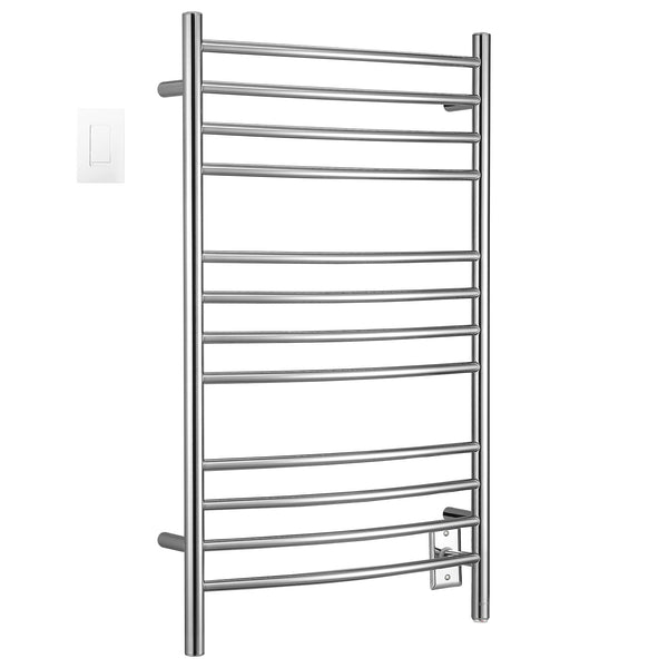 Lustra Dual 12 Curved Bar Hardwired and Plug-in Towel Warmer in Polished Stainless Steel with Wifi Wall Timer