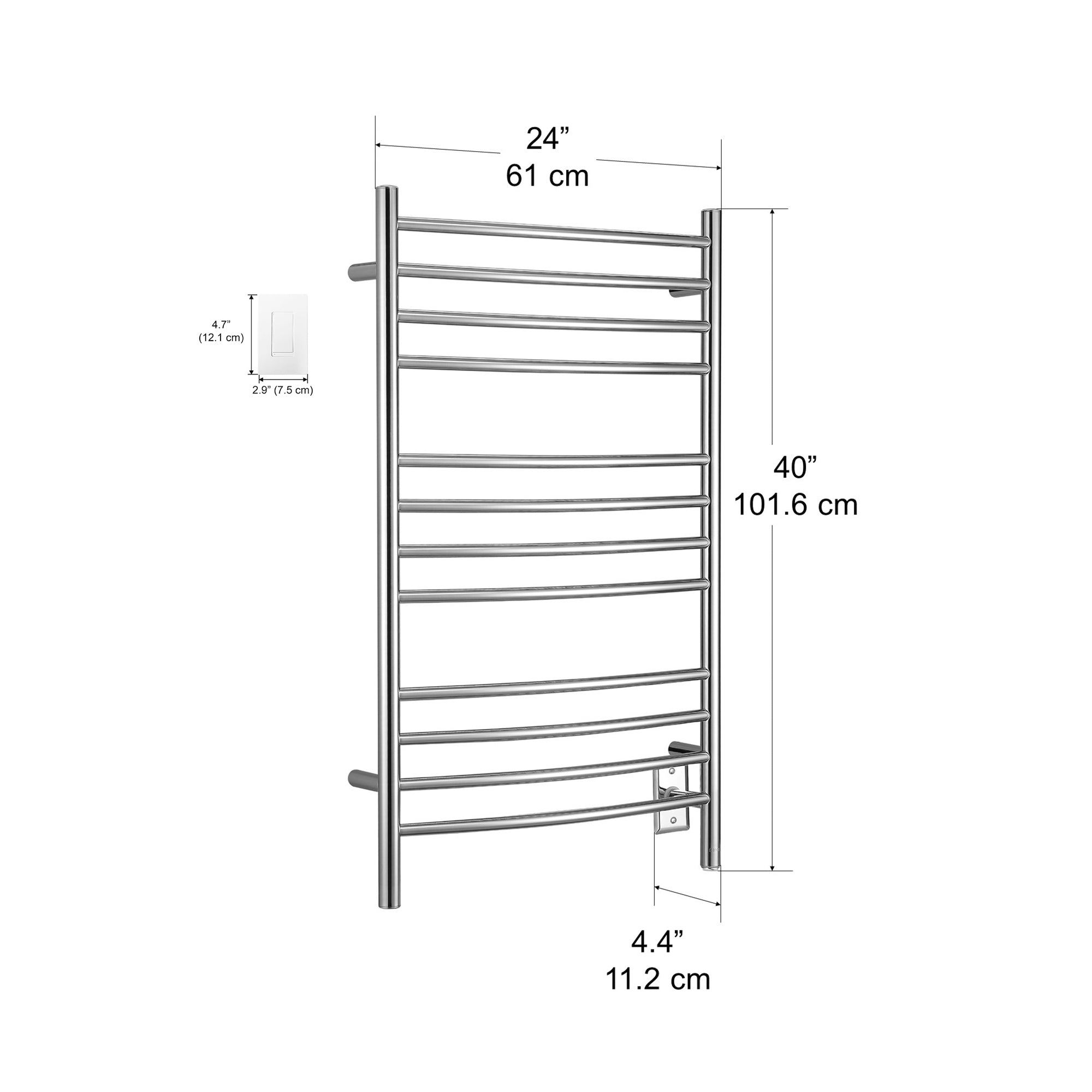 Lustra Dual 12 Curved Bar Hardwired and Plug-in Towel Warmer in Polished Stainless Steel with Wifi Wall Timer