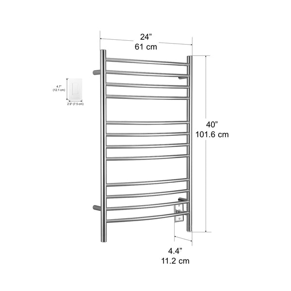 Lustra Dual 12 Curved Bar Hardwired and Plug-in Towel Warmer in Polished Stainless Steel with Wifi Wall Timer