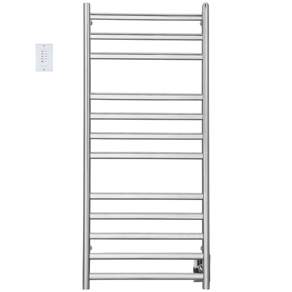 Prima Dual XL 12-Bar Hardwired and Plug-in Electric Towel Warmer in Polished Stainless Steel with Countdown Wall Timer