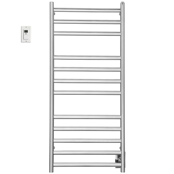 Prima Dual XL 12-Bar Hardwired and Plug-in Electric Towel Warmer in Polished Stainless Steel with Digital Wall Timer