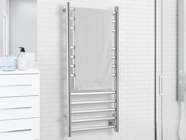 Prima Dual XL 12-Bar Hardwired and Plug-in Electric Towel Warmer in Polished Stainless Steel
