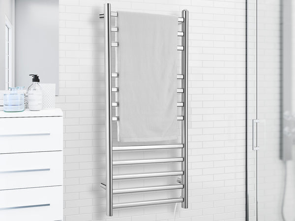 Prima Dual XL 12-Bar Hardwired and Plug-in Electric Towel Warmer in Polished Stainless Steel