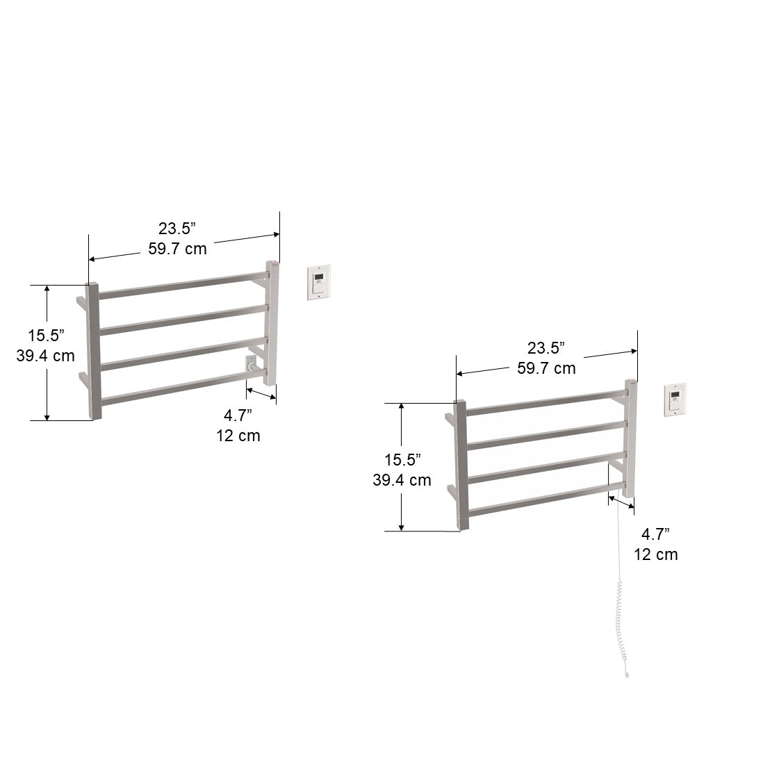 Gala Dual 4-Bar Hardwired and Plug-in Towel Warmer in Brushed Stainless Steel with Timer