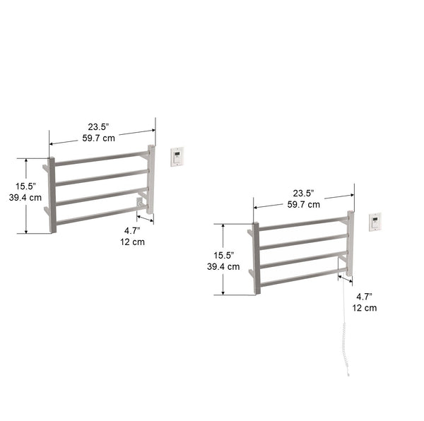 Gala Dual 4-Bar Hardwired and Plug-in Towel Warmer in Brushed Stainless Steel with Timer
