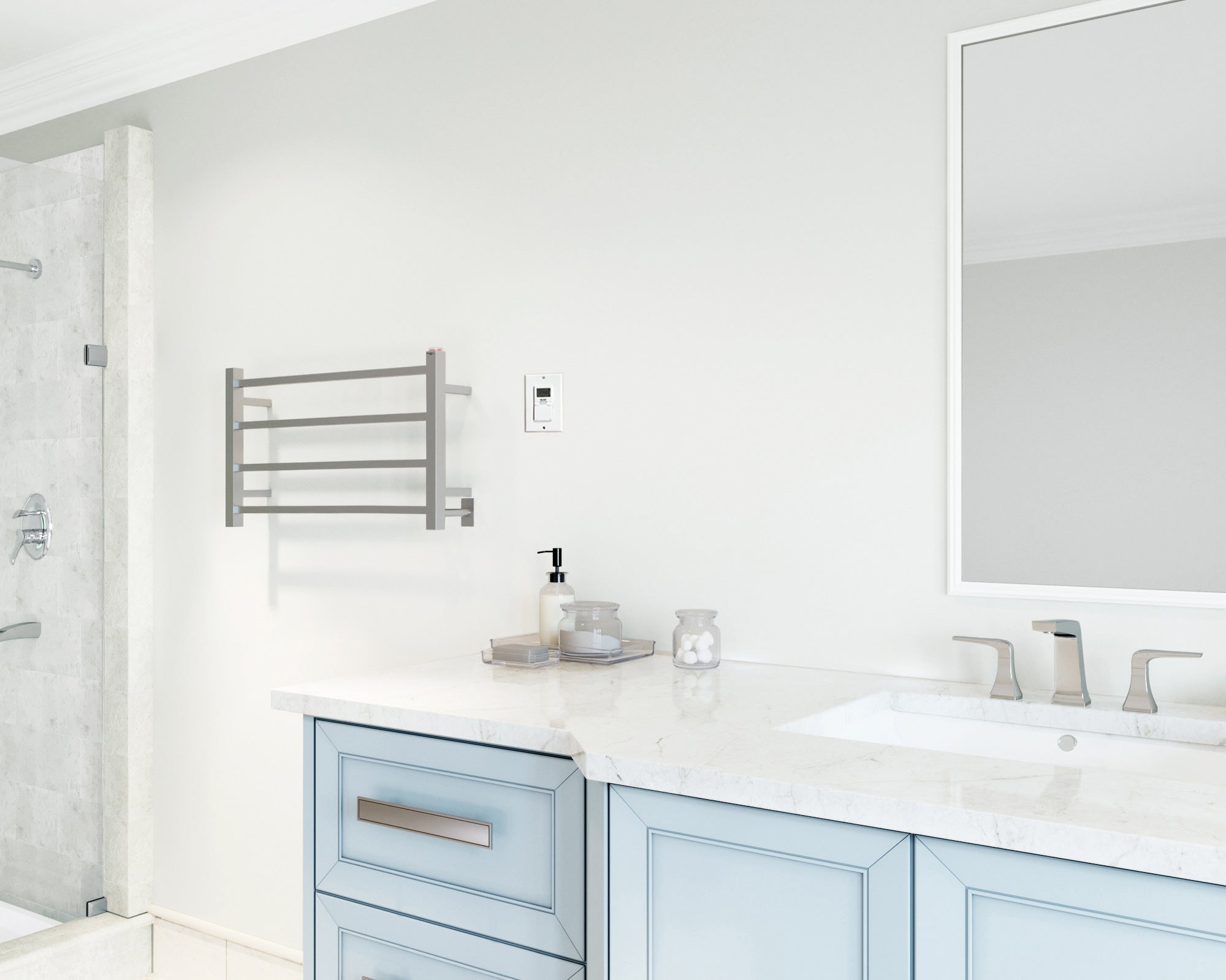 Gala Dual 4-Bar Hardwired and Plug-in Towel Warmer in Brushed Stainless Steel with Timer