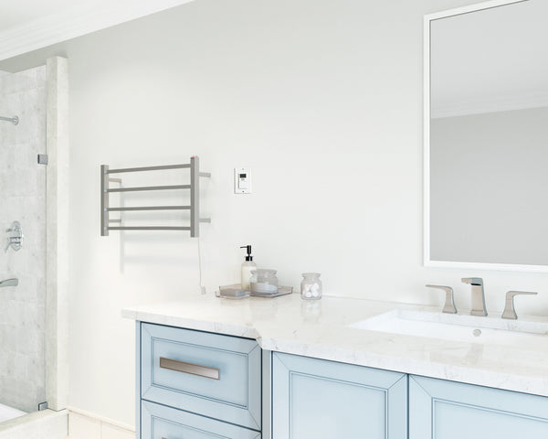 Gala Dual 4-Bar Hardwired and Plug-in Towel Warmer in Brushed Stainless Steel with Timer