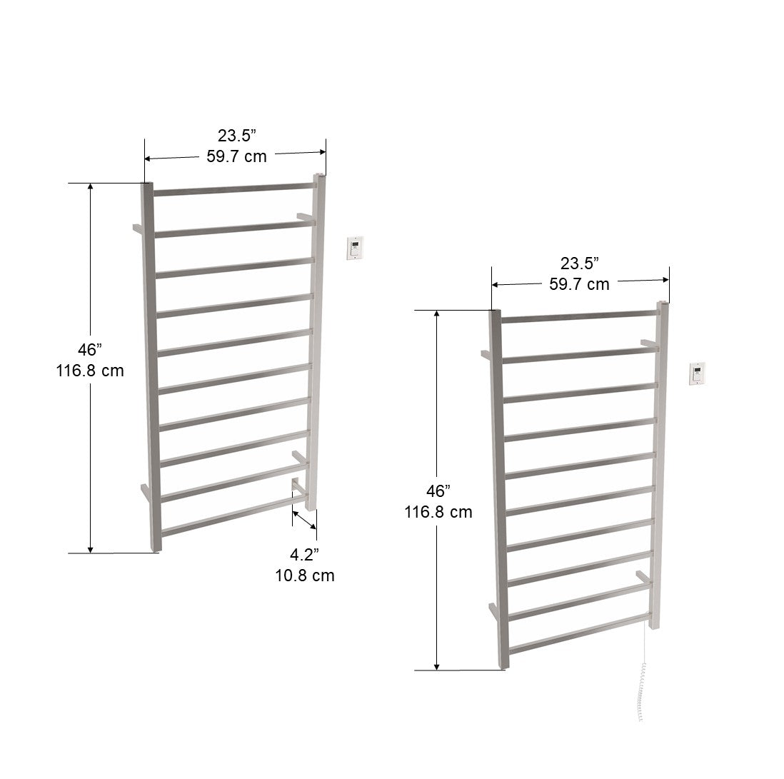 Gala Dual XL 10-Bar Hardwired and Plug-in Towel Warmer in Brushed Stainless Steel with Timer