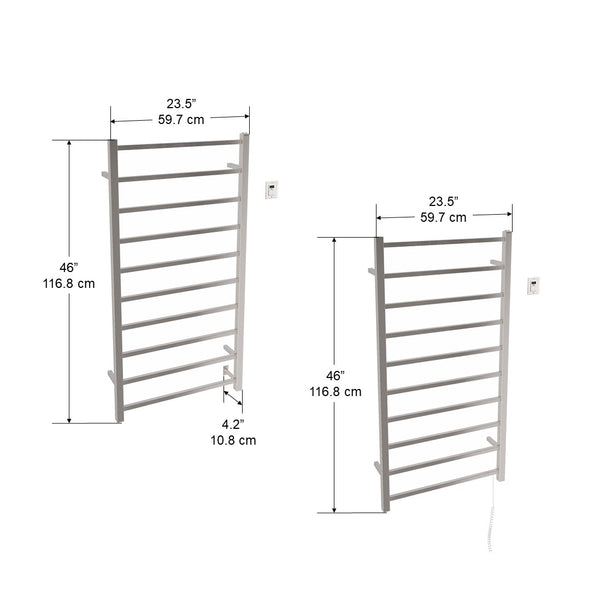 Gala Dual XL 10-Bar Hardwired and Plug-in Towel Warmer in Brushed Stainless Steel with Timer
