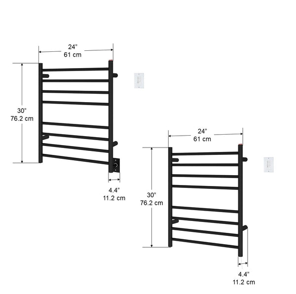 Chauffe-serviette Prestige à 8 barres en noir mat avec minuterie murale