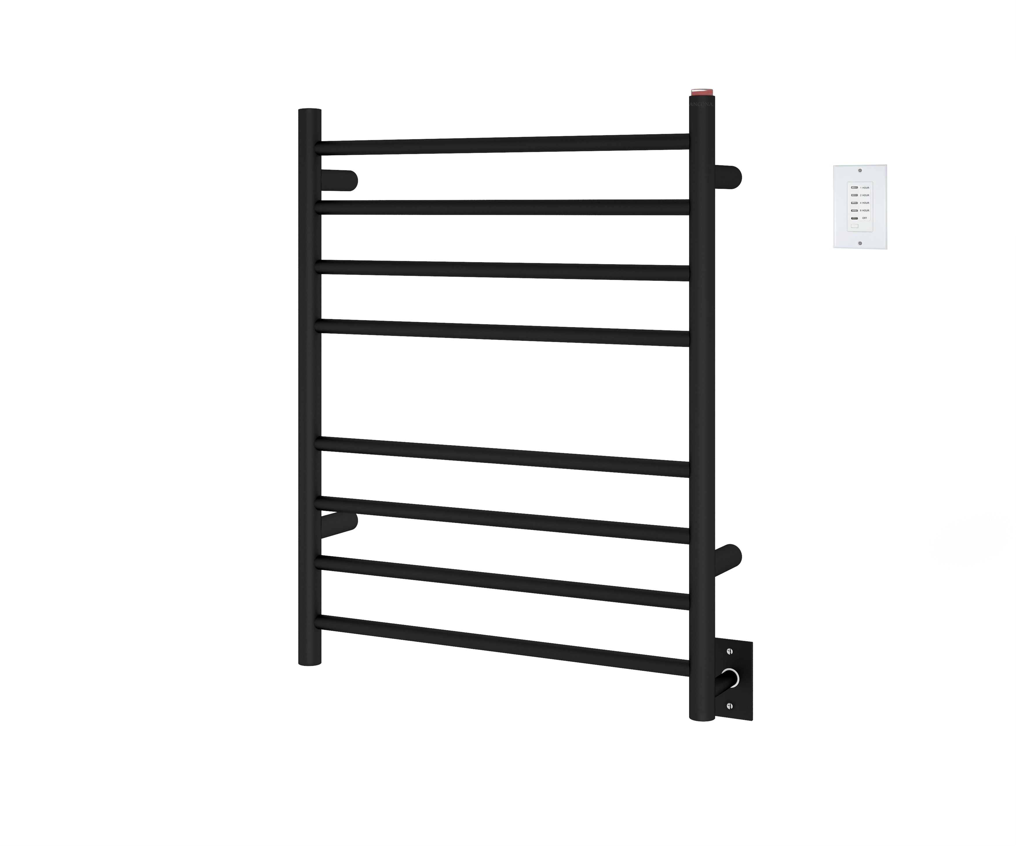 Chauffe-serviette Prestige à 8 barres en noir mat avec minuterie murale
