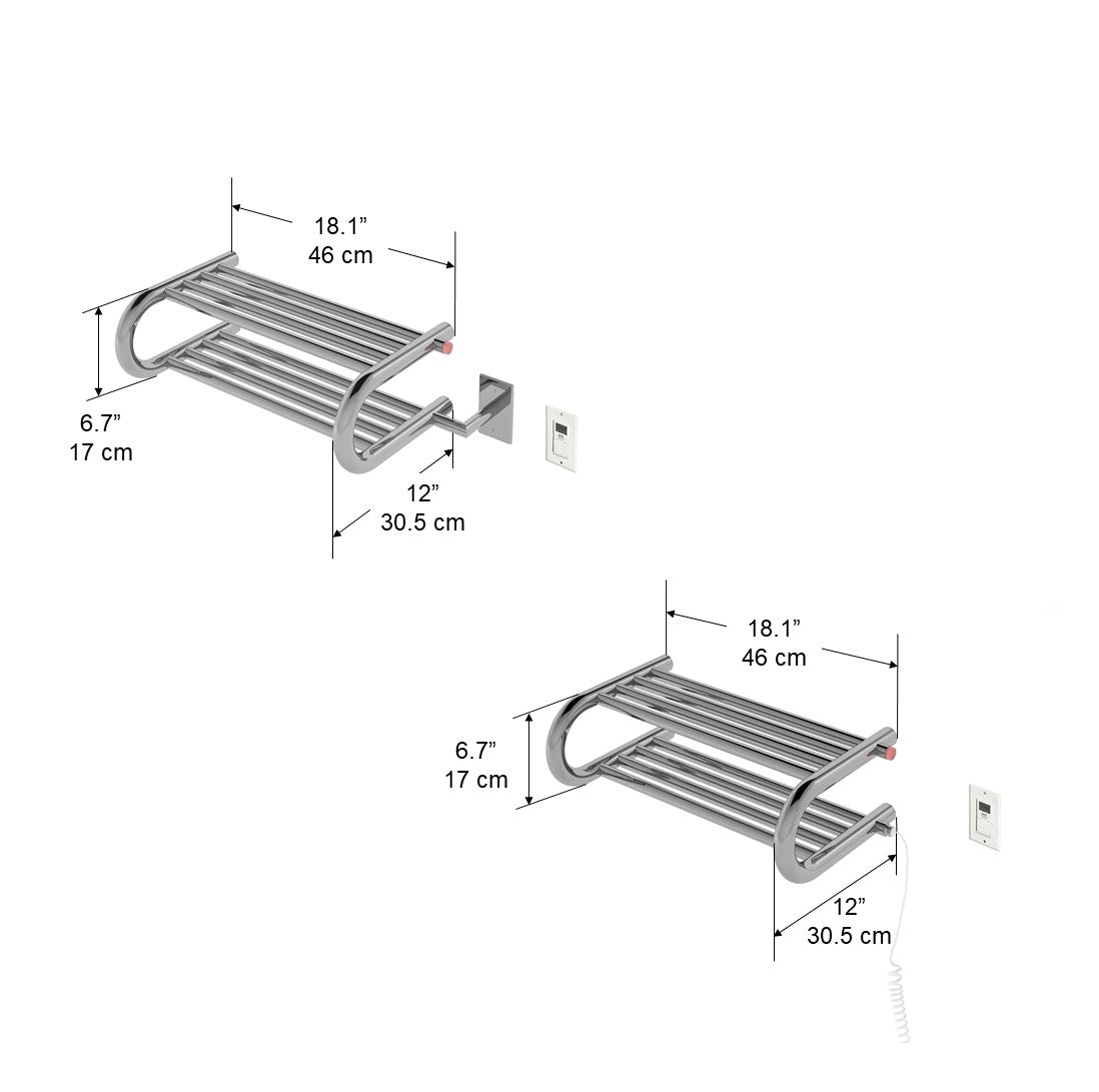Essentia Shelf 8-Bar Hardwired and Plug-in Towel Warmer in Polished Stainless Steel with Timer