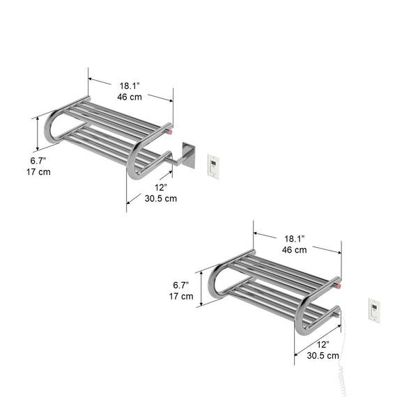 Essentia Shelf 8-Bar Hardwired and Plug-in Towel Warmer in Polished Stainless Steel with Timer