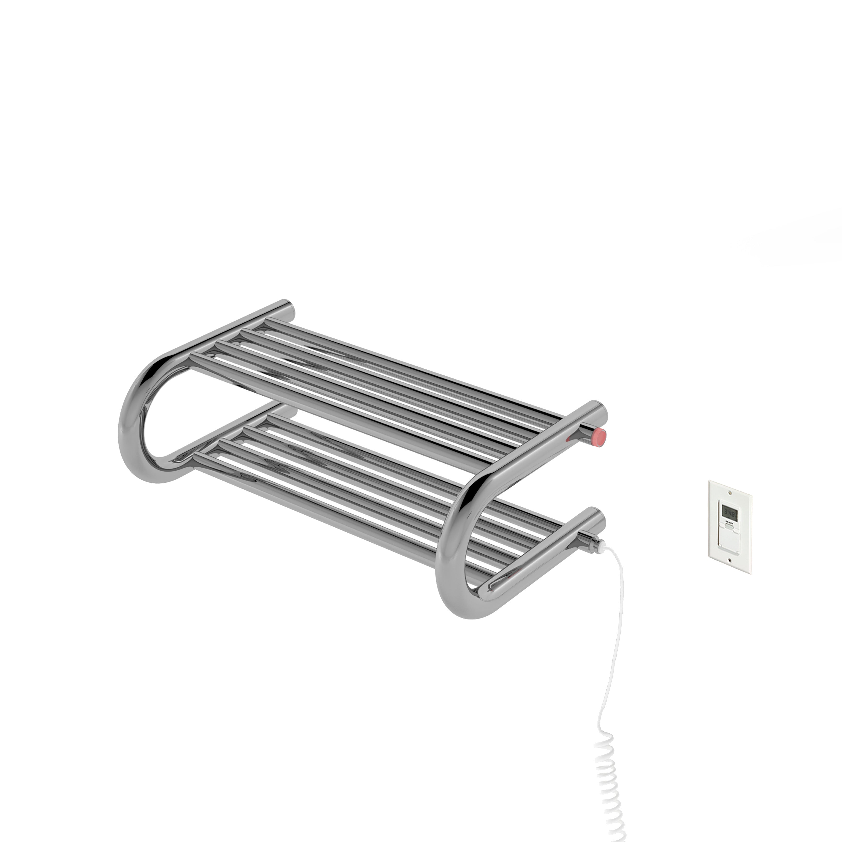 Essentia Shelf 8-Bar Hardwired and Plug-in Towel Warmer in Polished Stainless Steel with Timer