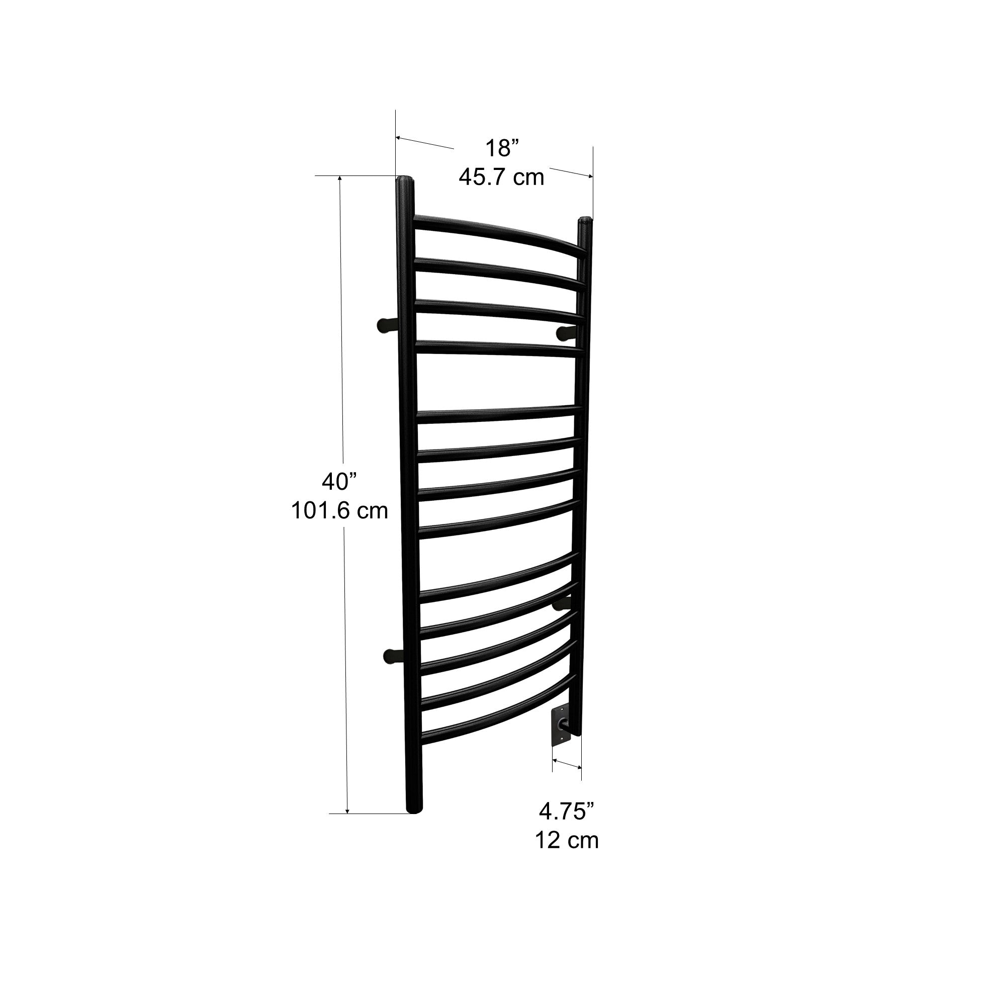 Svelte Chauffe-serviette électrique et support de séchage arrondis de 40 po, noir mat