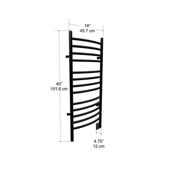 Svelte Chauffe-serviette électrique et support de séchage arrondis de 40 po, noir mat