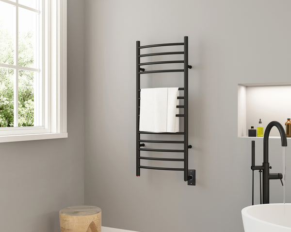 Svelte Chauffe-serviette électrique et support de séchage arrondis de 40 po, noir mat