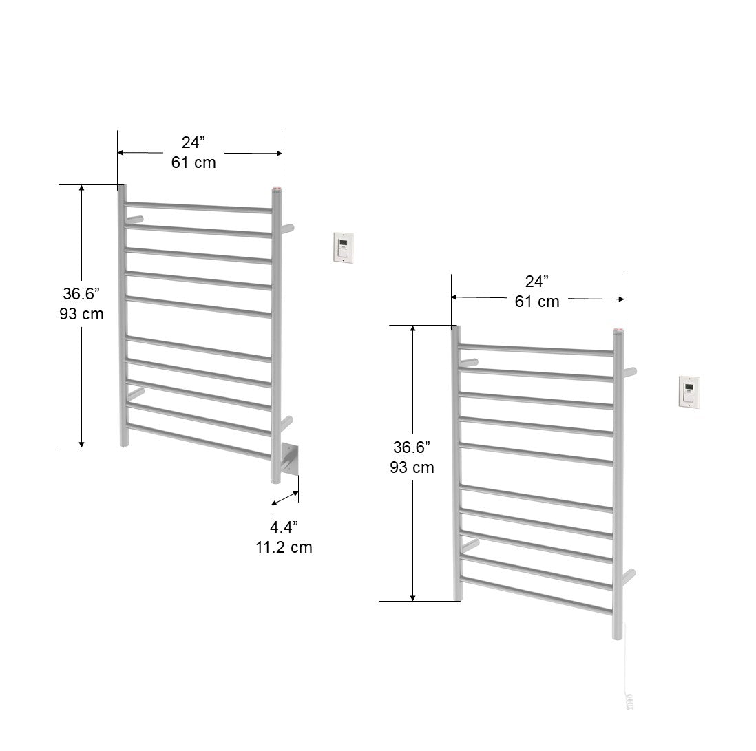 Chauffe-serviettes à 10 barres câblé Comfort Dual en acier inoxydable brossé avec minuterie
