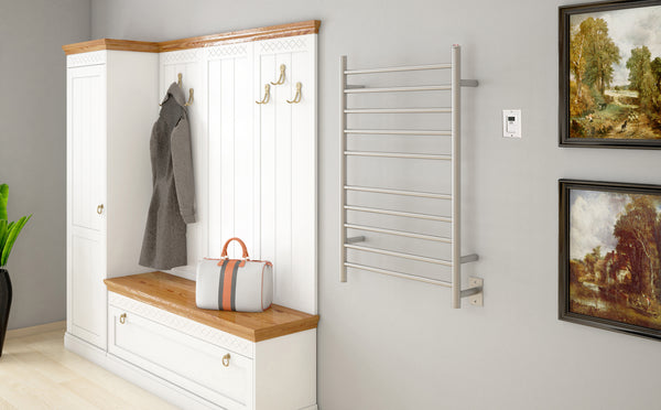 Chauffe-serviettes à 10 barres câblé Comfort Dual en acier inoxydable brossé avec minuterie