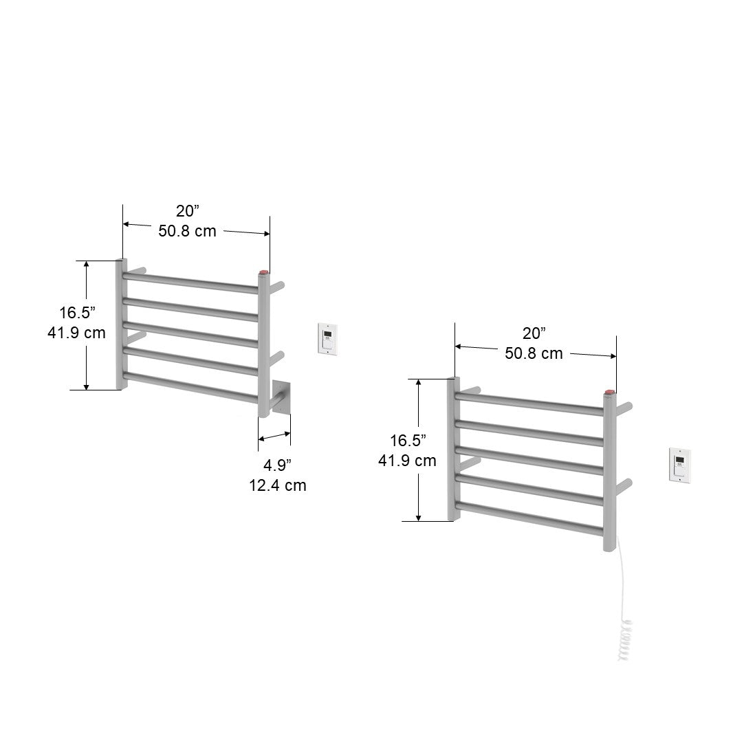 Prima Dual 5-Bar Hardwired and Plug-in Electric Towel Warmer in Brushed Stainless Steel with Timer