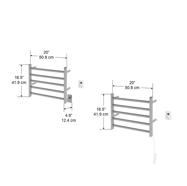 Prima Dual 5-Bar Hardwired and Plug-in Electric Towel Warmer in Brushed Stainless Steel with Timer