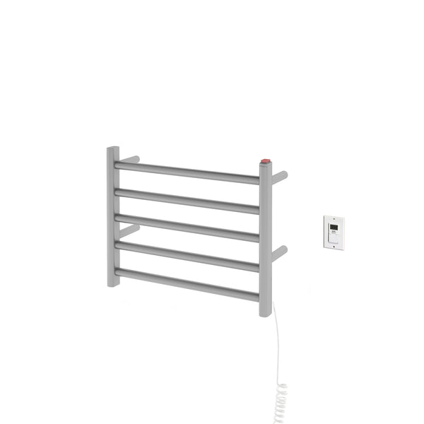 Prima Dual 5-Bar Hardwired and Plug-in Electric Towel Warmer in Brushed Stainless Steel with Timer