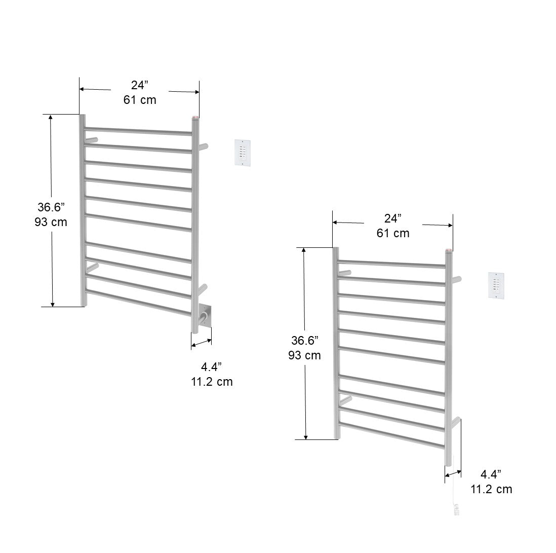 Novara Dual 10-Bar Wall Mount Towel Warmer in Brushed Stainless Steel with Wall Countdown Timer
