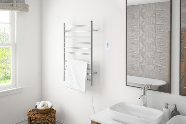 Novara Dual 10-Bar Wall Mount Towel Warmer in Brushed Stainless Steel with Wall Countdown Timer