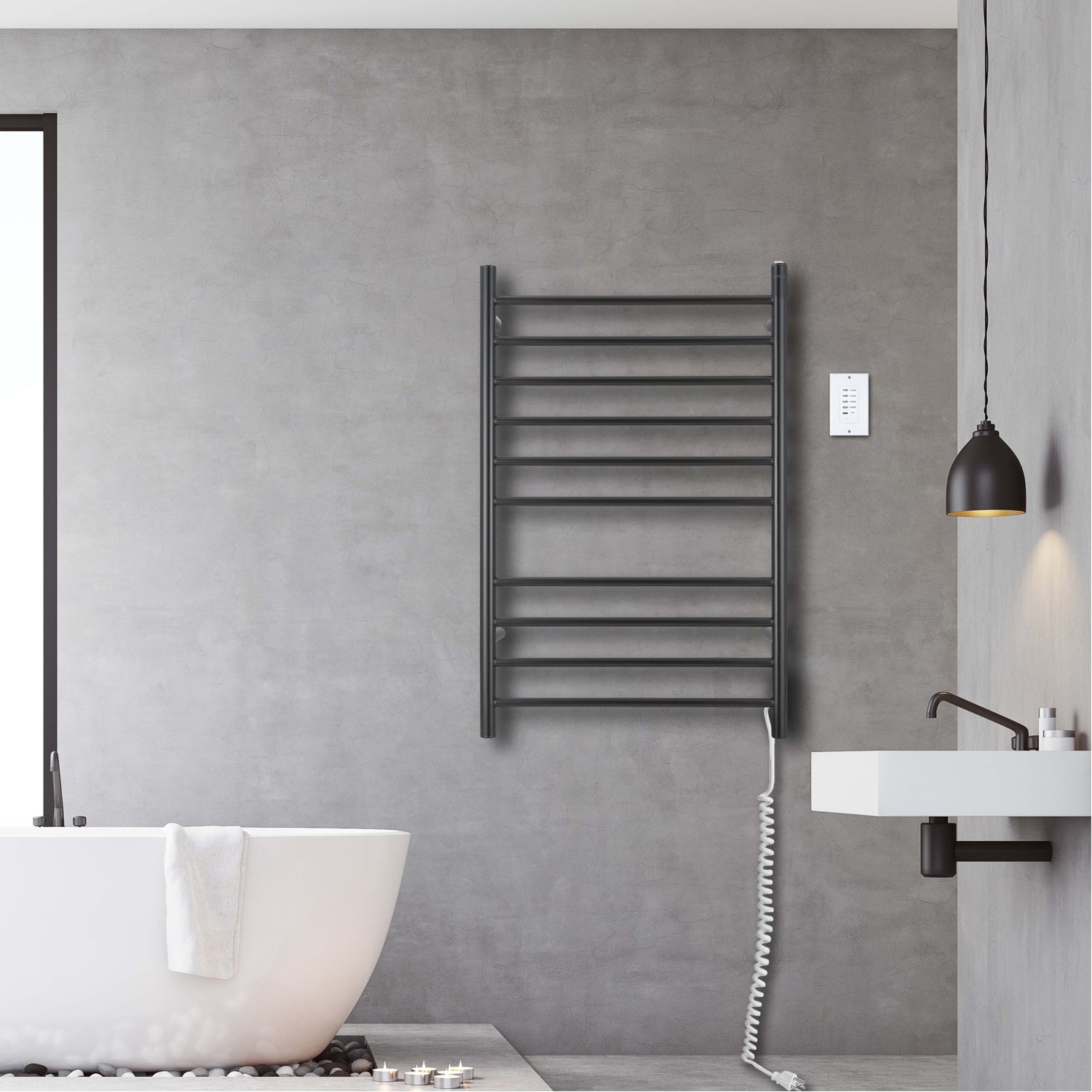 Ancona Novara Dual 10-Bar Wall Mount Towel Warmer in Matte Black with Wall Countdown Timer