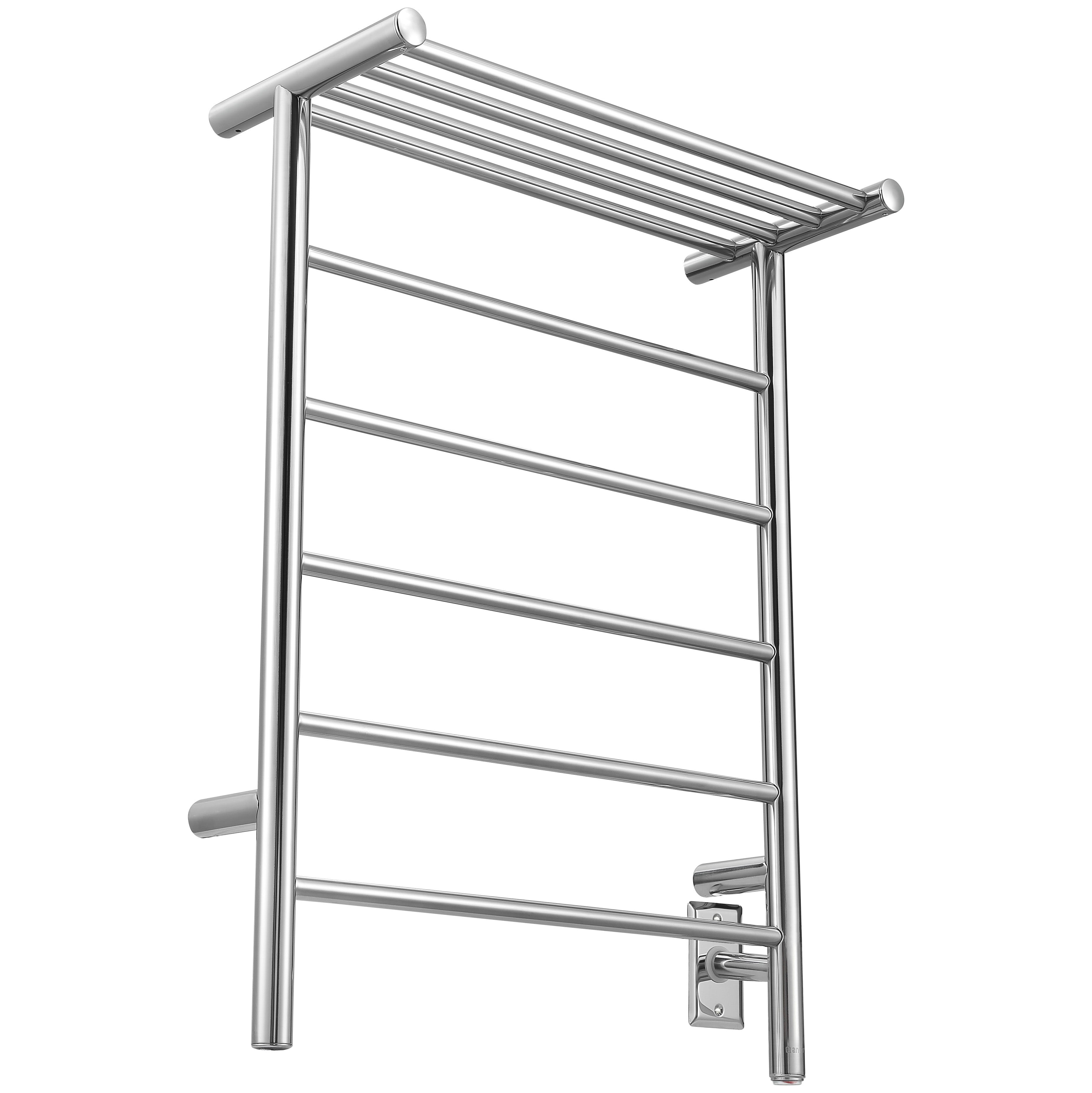 Miazzo 5-Bar Electric Wall Mount Plug-In and Hardwire Towel Warmer with Shelf in Polished Stainless Steel
