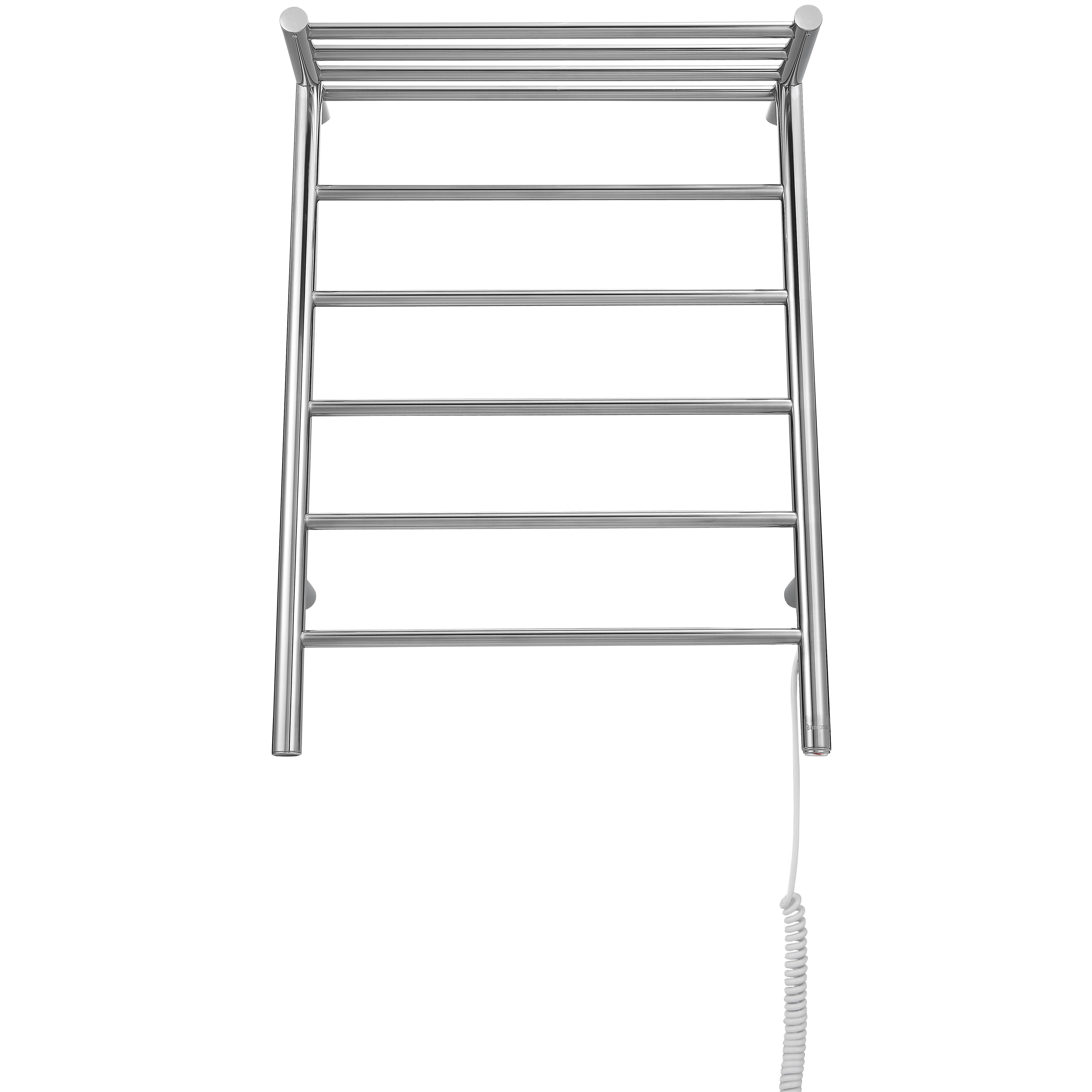 Miazzo 5-Bar Electric Wall Mount Plug-In and Hardwire Towel Warmer with Shelf in Polished Stainless Steel