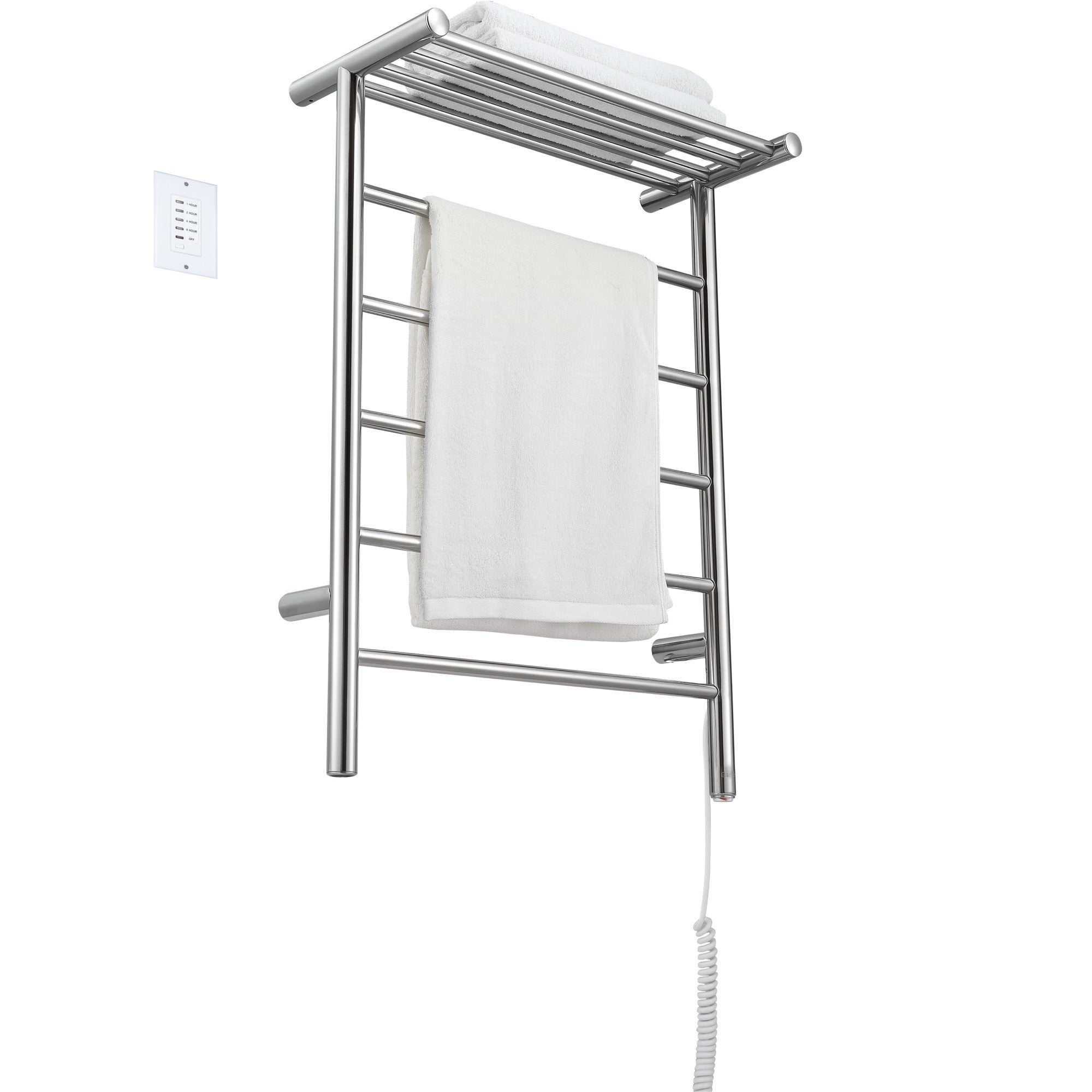 Ancona porte-serviettes chauffant à 5 barres en acier inoxydable poli de la gamme Miazzo avec minuterie préprogrammée