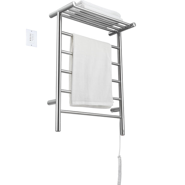 Ancona Miazzo 5-Bar Plug-In and Hardwire Towel Warmer with Shelf and Wall Countdown Timer in Polished Stainless Steel