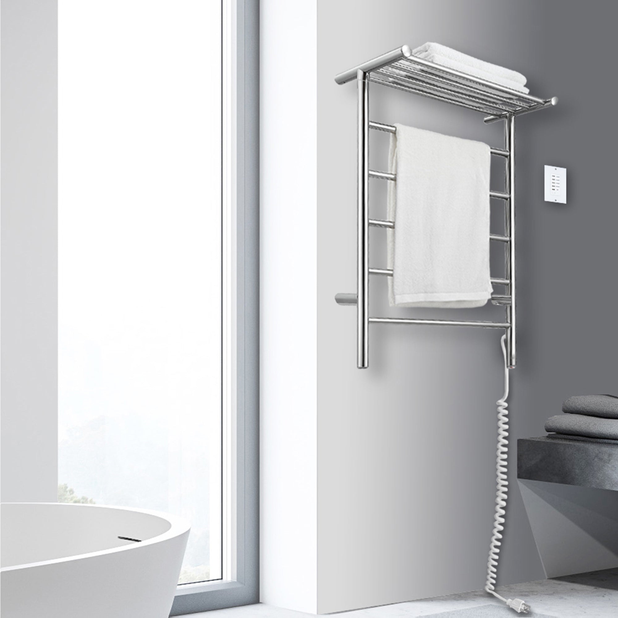 Ancona porte-serviettes chauffant à 5 barres en acier inoxydable poli de la gamme Miazzo avec minuterie préprogrammée