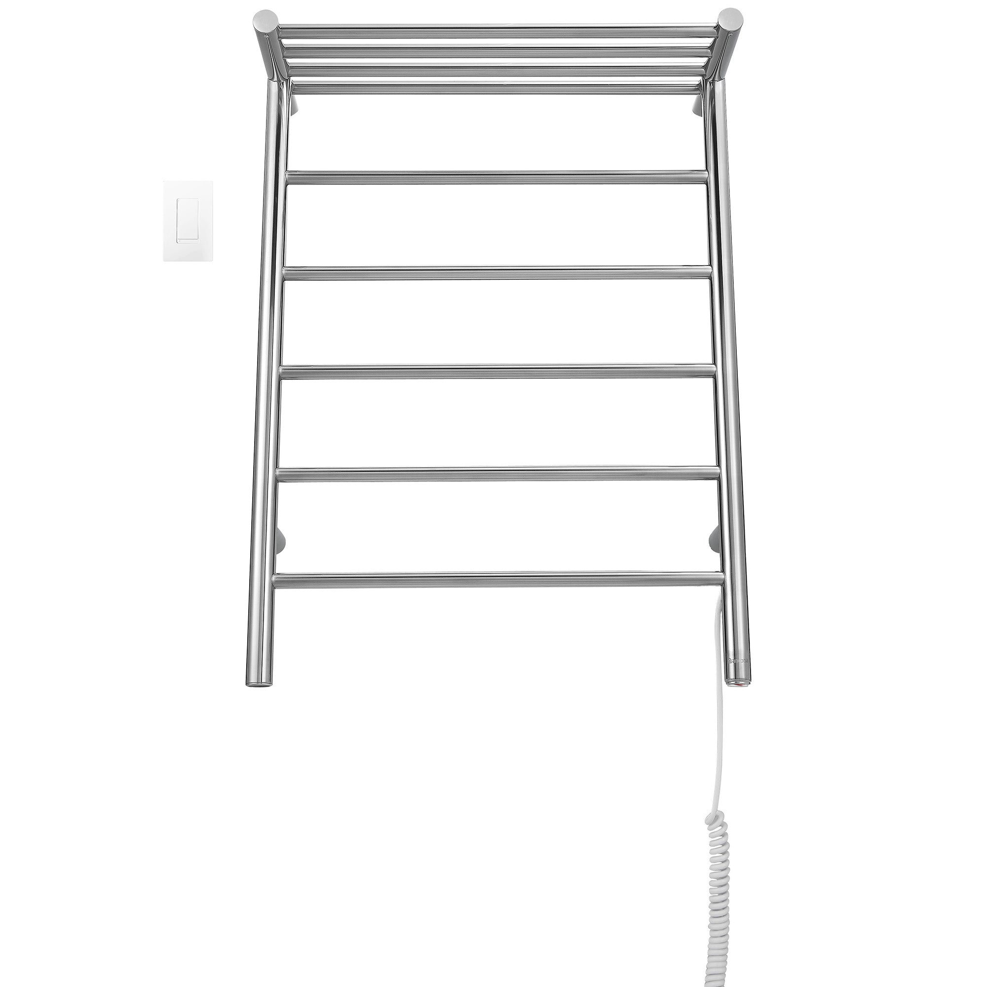 Miazzo 5-Bar Electric Wall Mount Plug-In and Hardwire Towel Warmer with Shelf in Polished Stainless Steel with Wall WiFi Timer