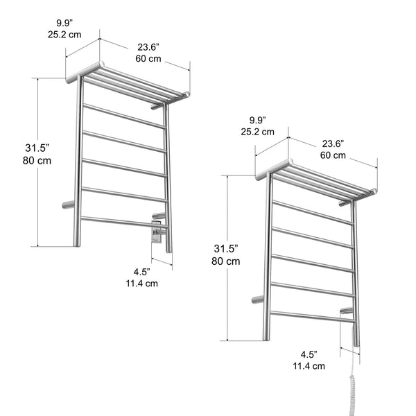 Miazzo 5-Bar Electric Wall Mount Plug-In and Hardwire Towel Warmer with Shelf in Polished Stainless Steel