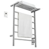 Miazzo 5-Bar Electric Wall Mount Plug-In and Hardwire Towel Warmer with Shelf in Polished Stainless Steel with Digital Wall Timer