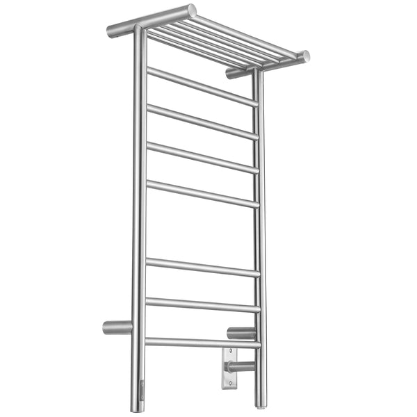 Liazzo OBT 8-Bar Hardwired and Plug-in Electric Towel Warmer with Integrated On-Board timer in Brushed Stainless Steel