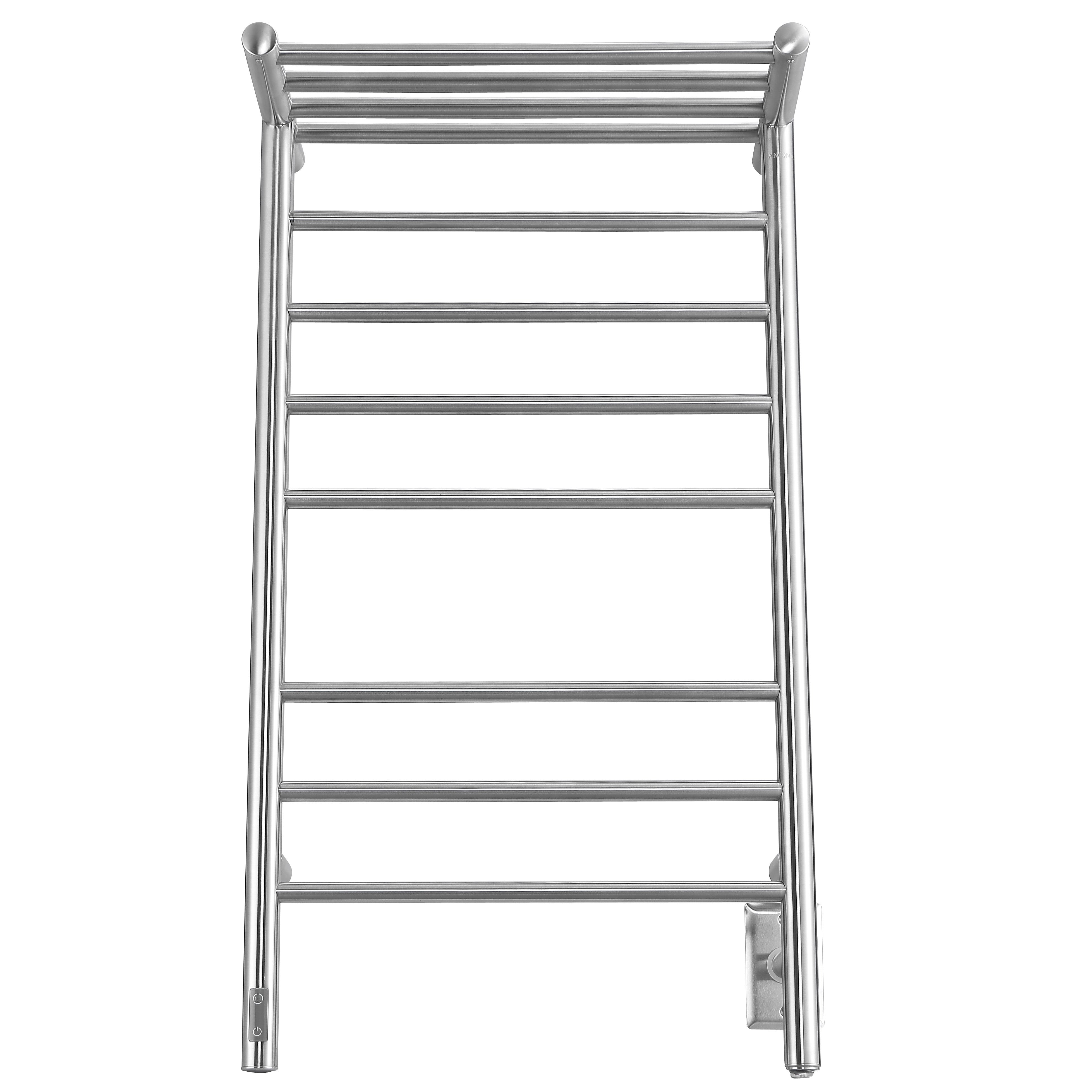 Liazzo OBT 8-Bar Hardwired and Plug-in Electric Towel Warmer with Integrated On-Board timer in Brushed Stainless Steel