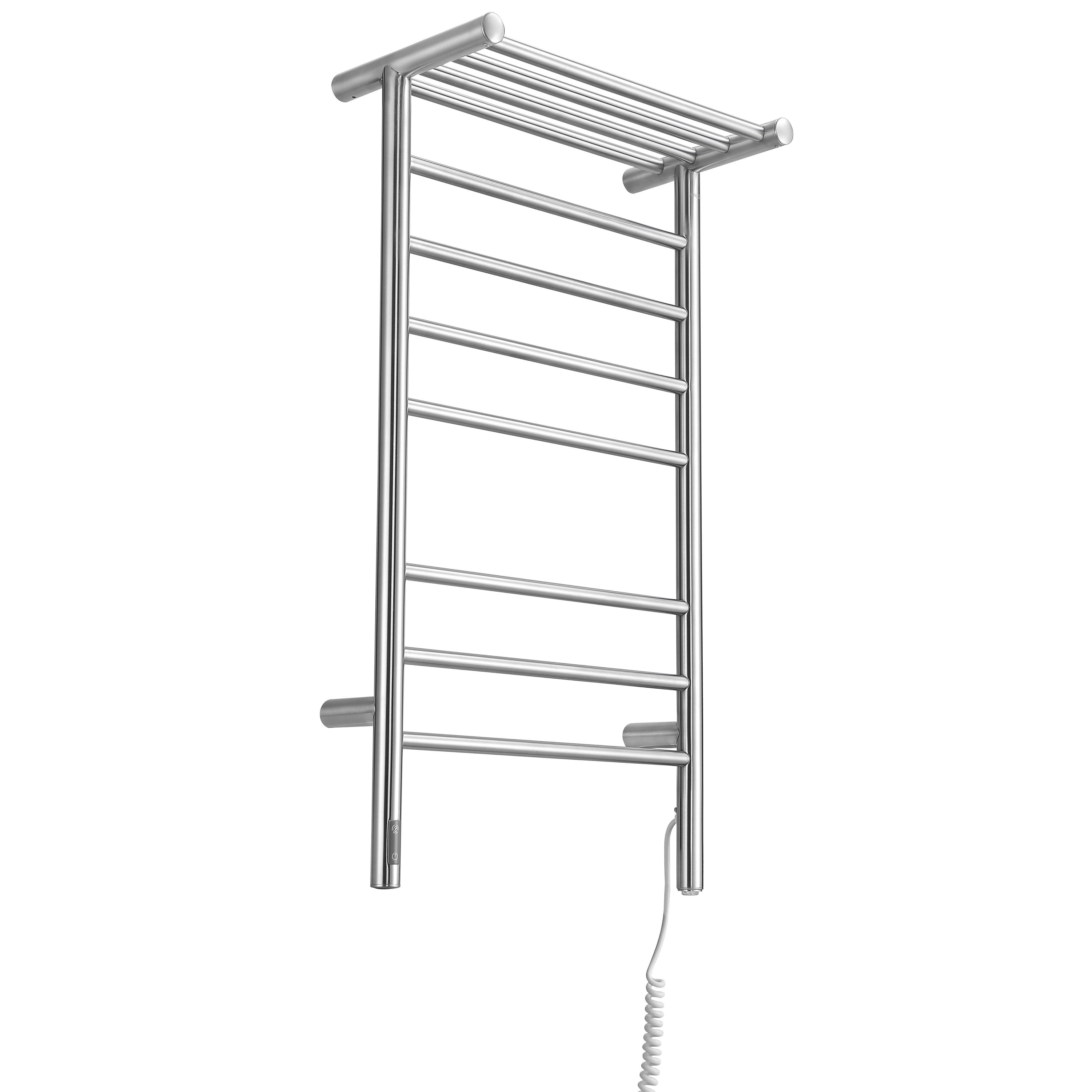 Liazzo OBT 8-Bar Hardwired and Plug-in Electric Towel Warmer with Integrated On-Board timer in Brushed Stainless Steel