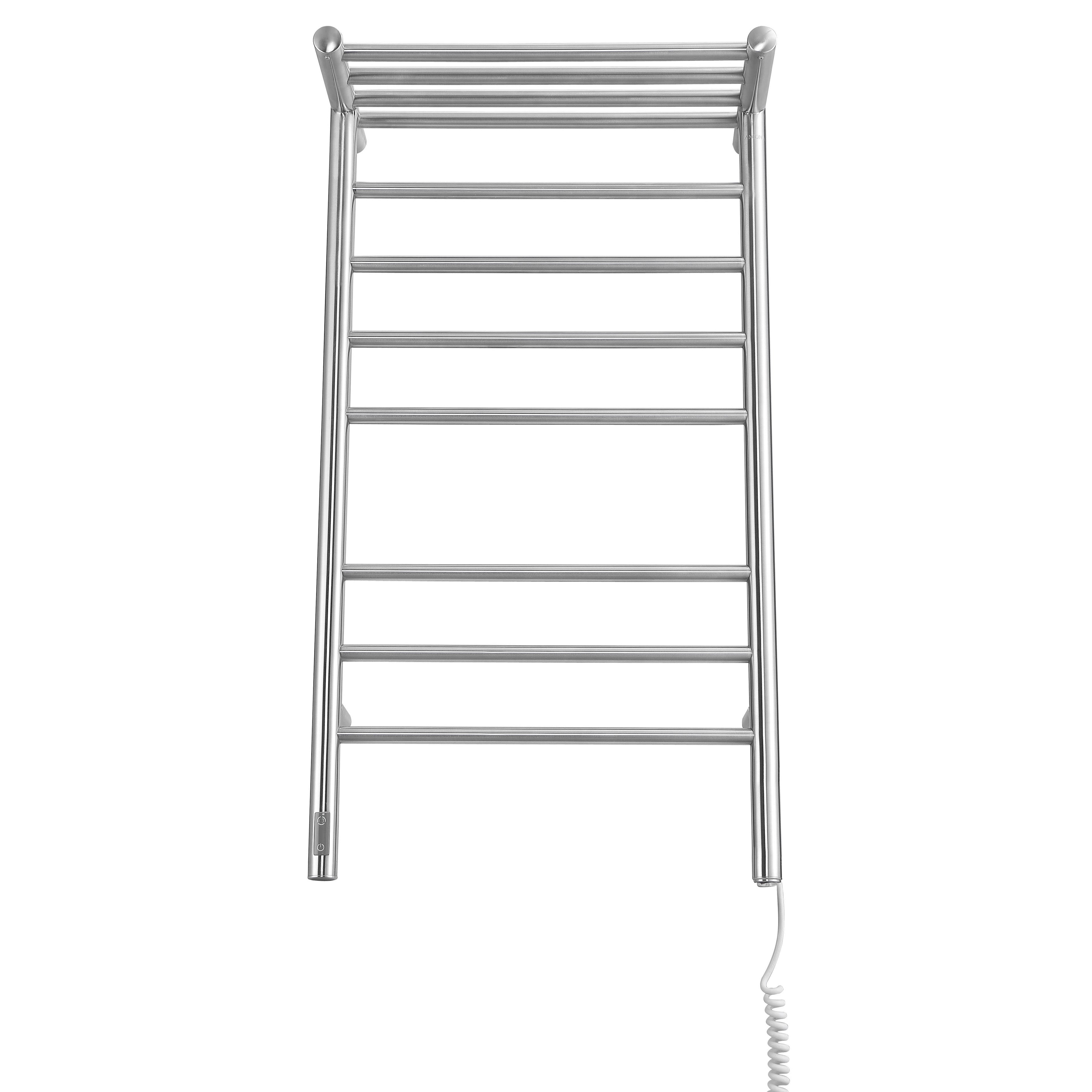Liazzo OBT 8-Bar Hardwired and Plug-in Electric Towel Warmer with Integrated On-Board timer in Brushed Stainless Steel