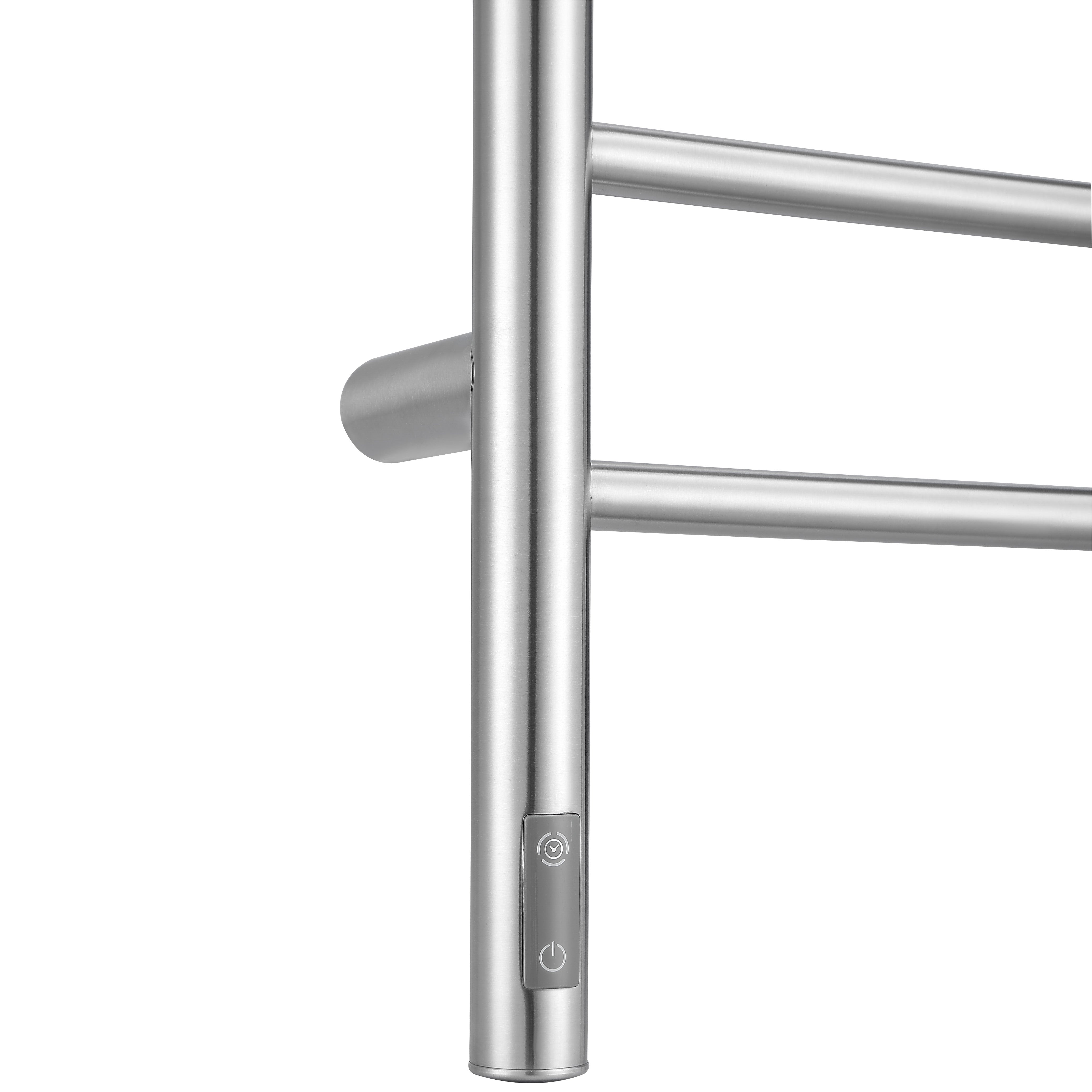 Liazzo OBT 8-Bar Hardwired and Plug-in Electric Towel Warmer with Integrated On-Board timer in Brushed Stainless Steel