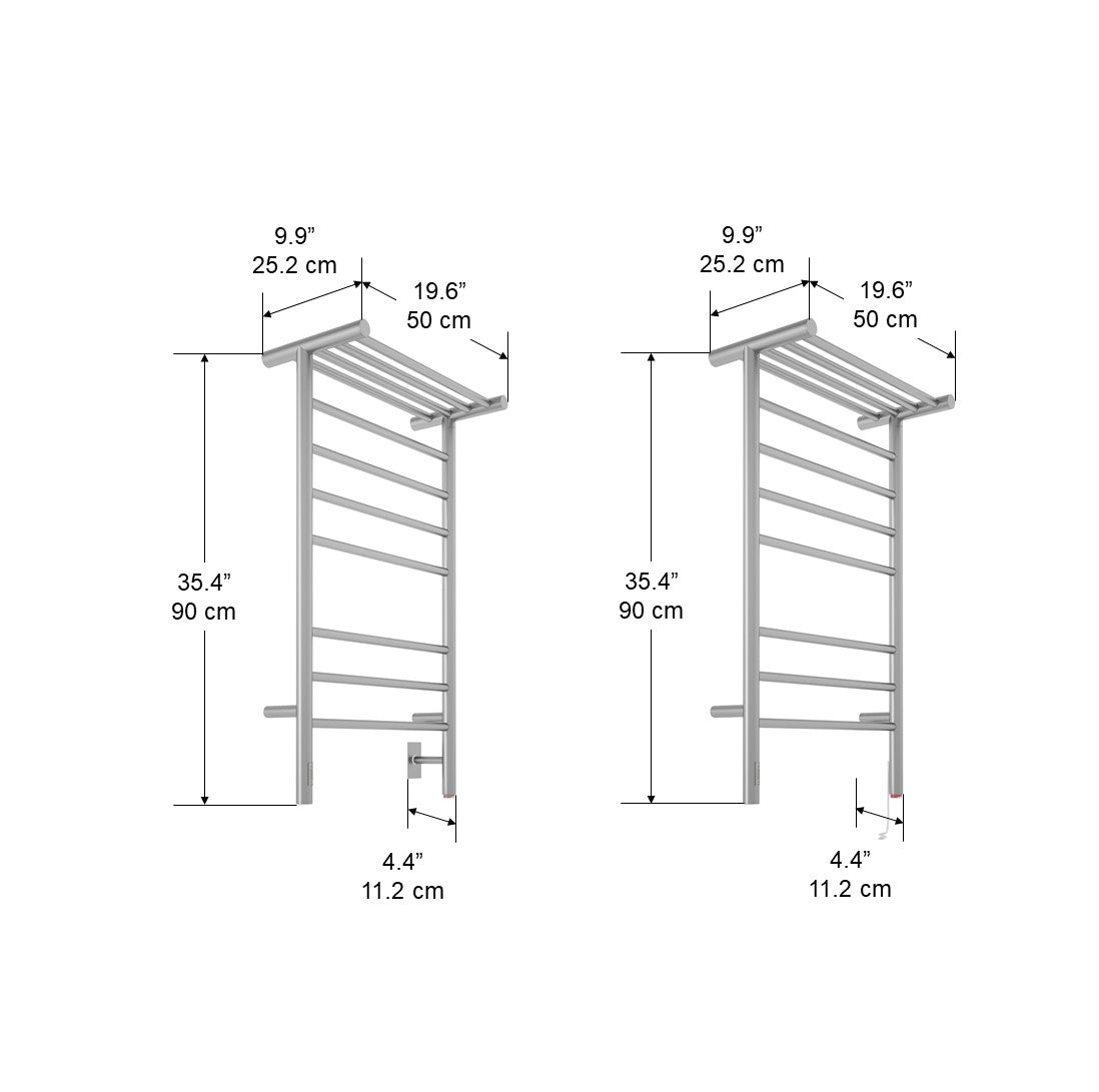 Liazzo OBT 8-Bar Hardwired and Plug-in Electric Towel Warmer with Integrated On-Board timer in Brushed Stainless Steel