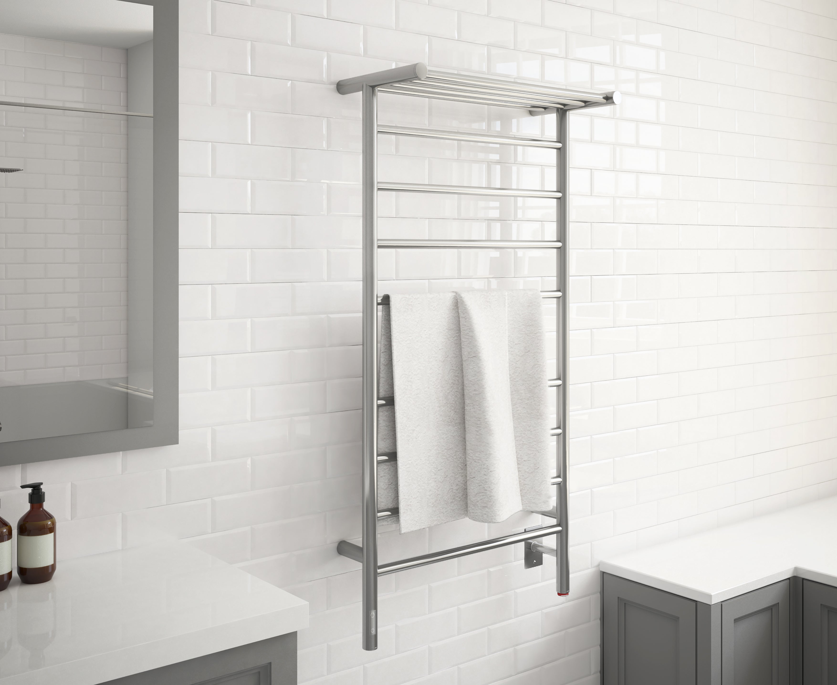 Piazzo OBT - 8 Bar Dual Wall Mount Towel Warmer with Integrated On-Board Timer in Polished Stainless Steel