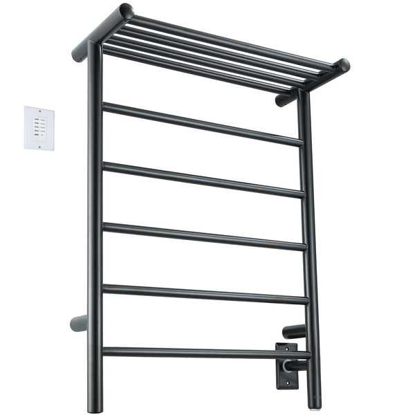 Ancona Miazzo 5-Bar Electric Wall Mount Plug-In and Hardwire Towel Warmer with Shelf and Countdown Timer in Matte Black