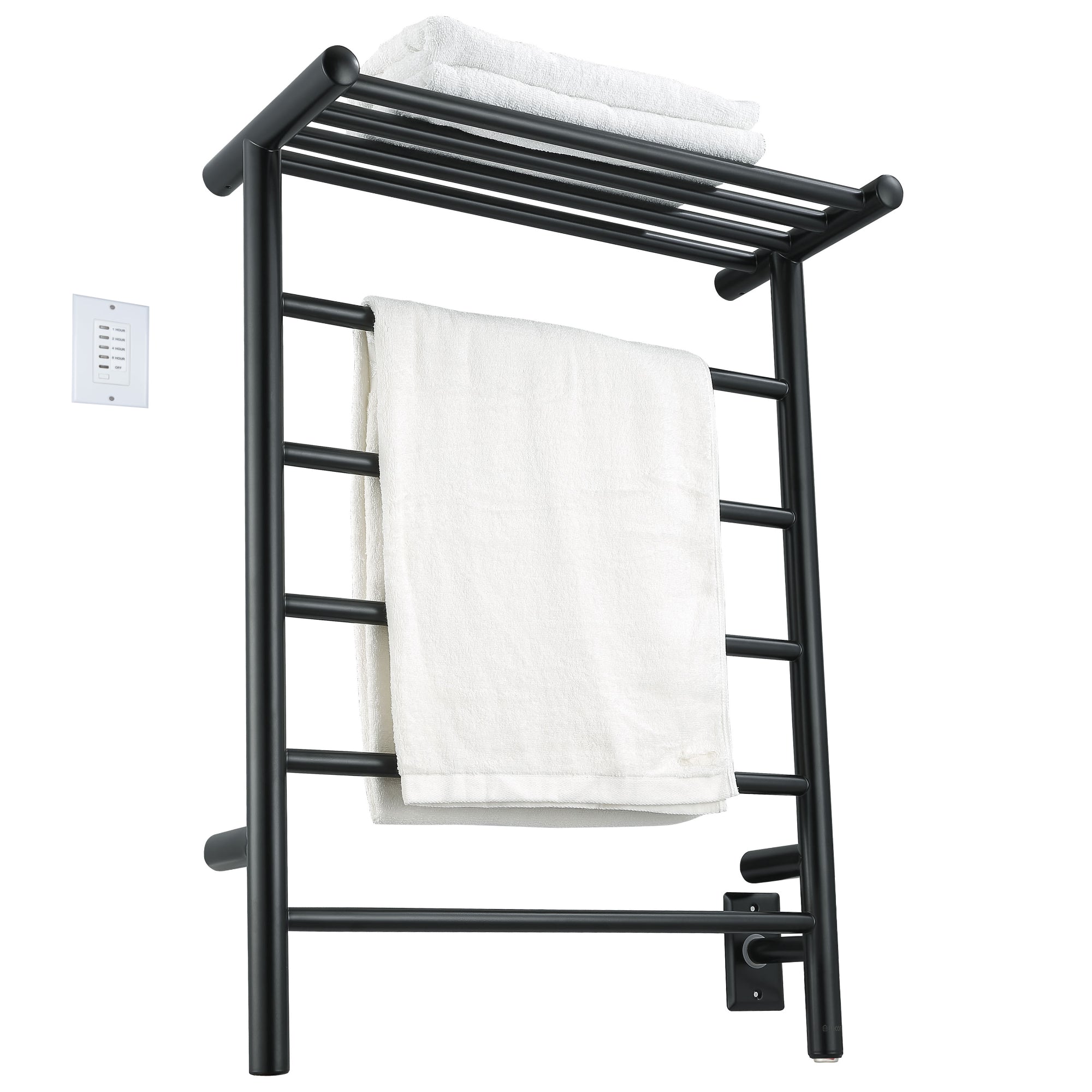 Ancona Miazzo 5-Bar Electric Wall Mount Plug-In and Hardwire Towel Warmer with Shelf and Countdown Timer in Matte Black