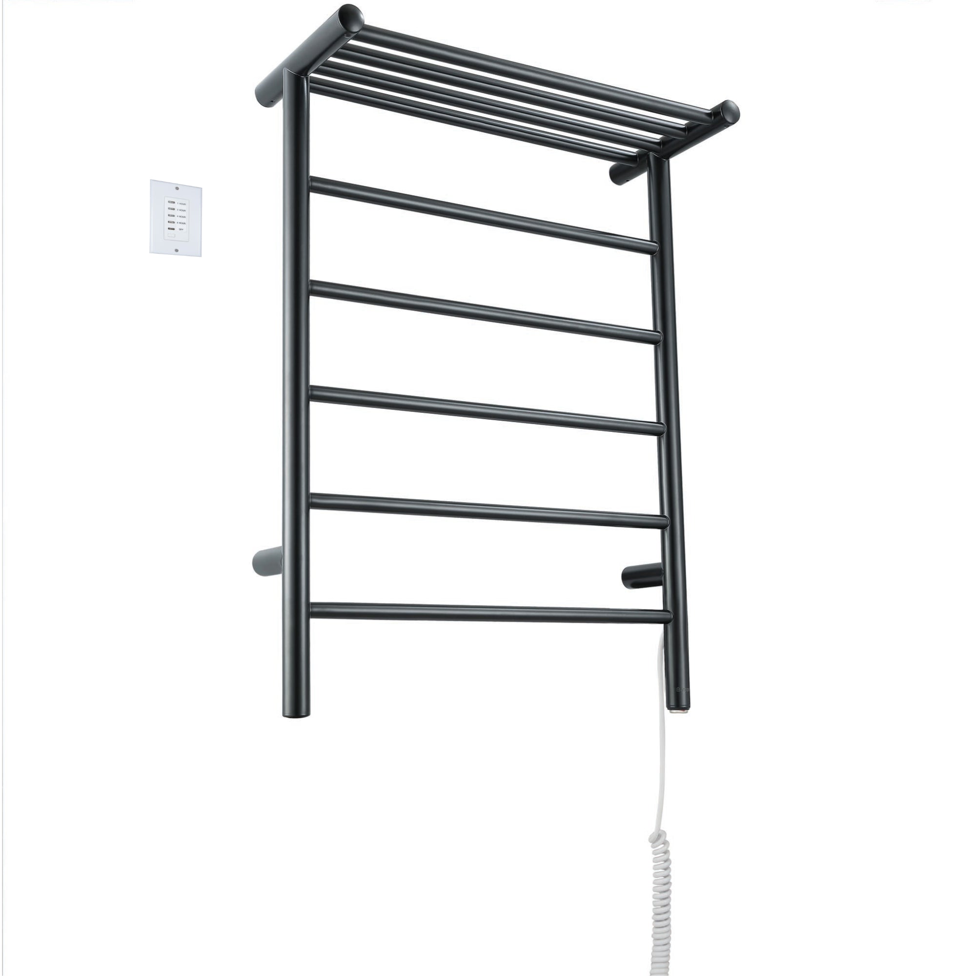 Ancona Miazzo 5-Bar Electric Wall Mount Plug-In and Hardwire Towel Warmer with Shelf and Countdown Timer in Matte Black