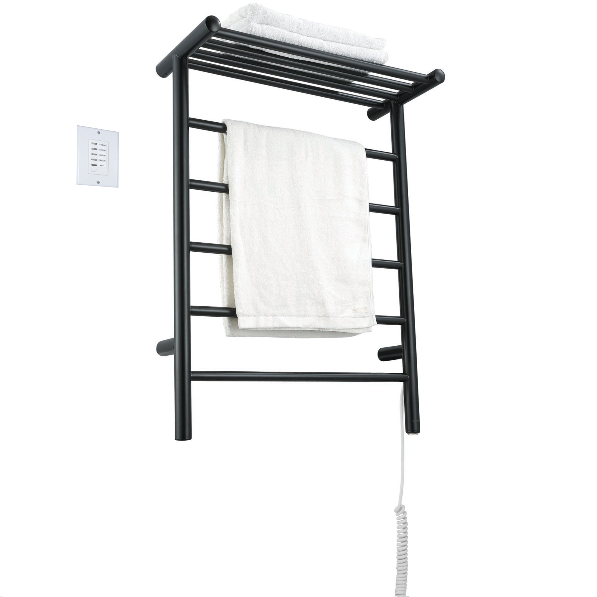 Ancona Miazzo 5-Bar Electric Wall Mount Plug-In and Hardwire Towel Warmer with Shelf and Countdown Timer in Matte Black